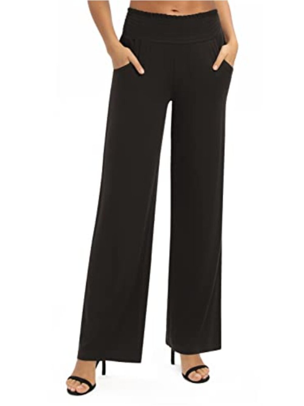 Wide Leg Palazzo Lounge Pants High Waist Stretch Flowy Pull On Casual